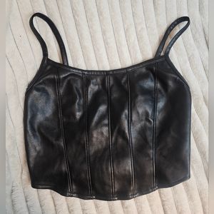 Black crop top imitation leather